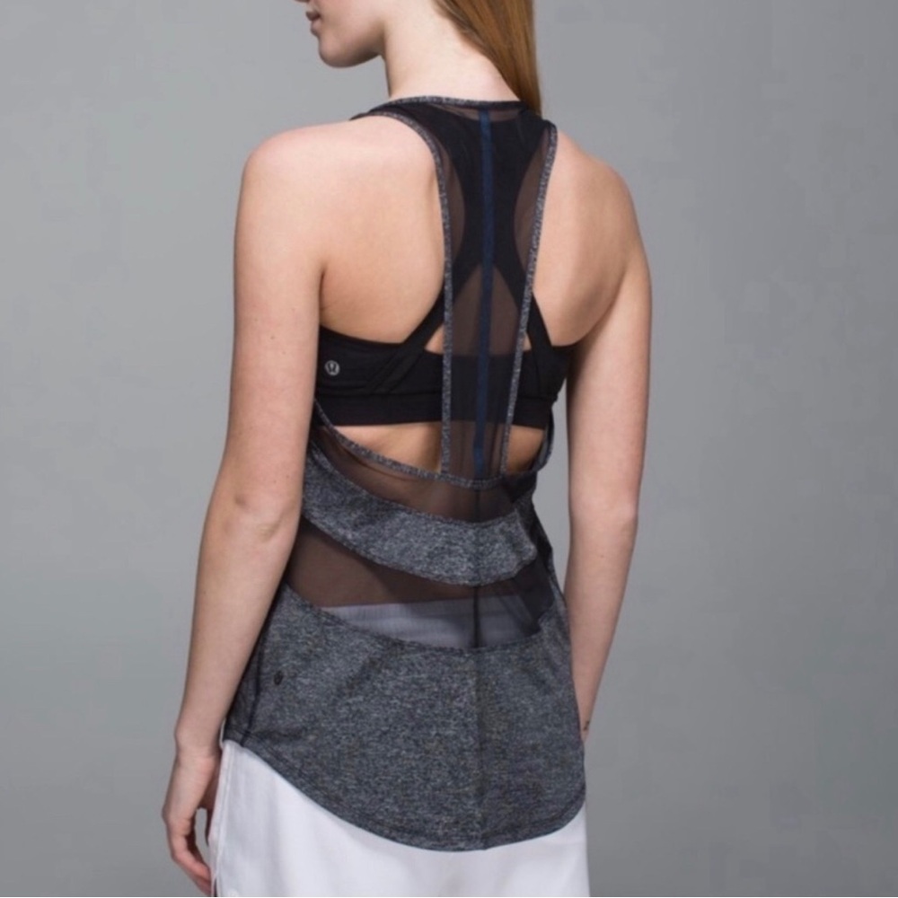 Lululemon Athletica Gray and Black Asymmetrical Cut Out Tank Top. Good cond. - Picture 2 of 8